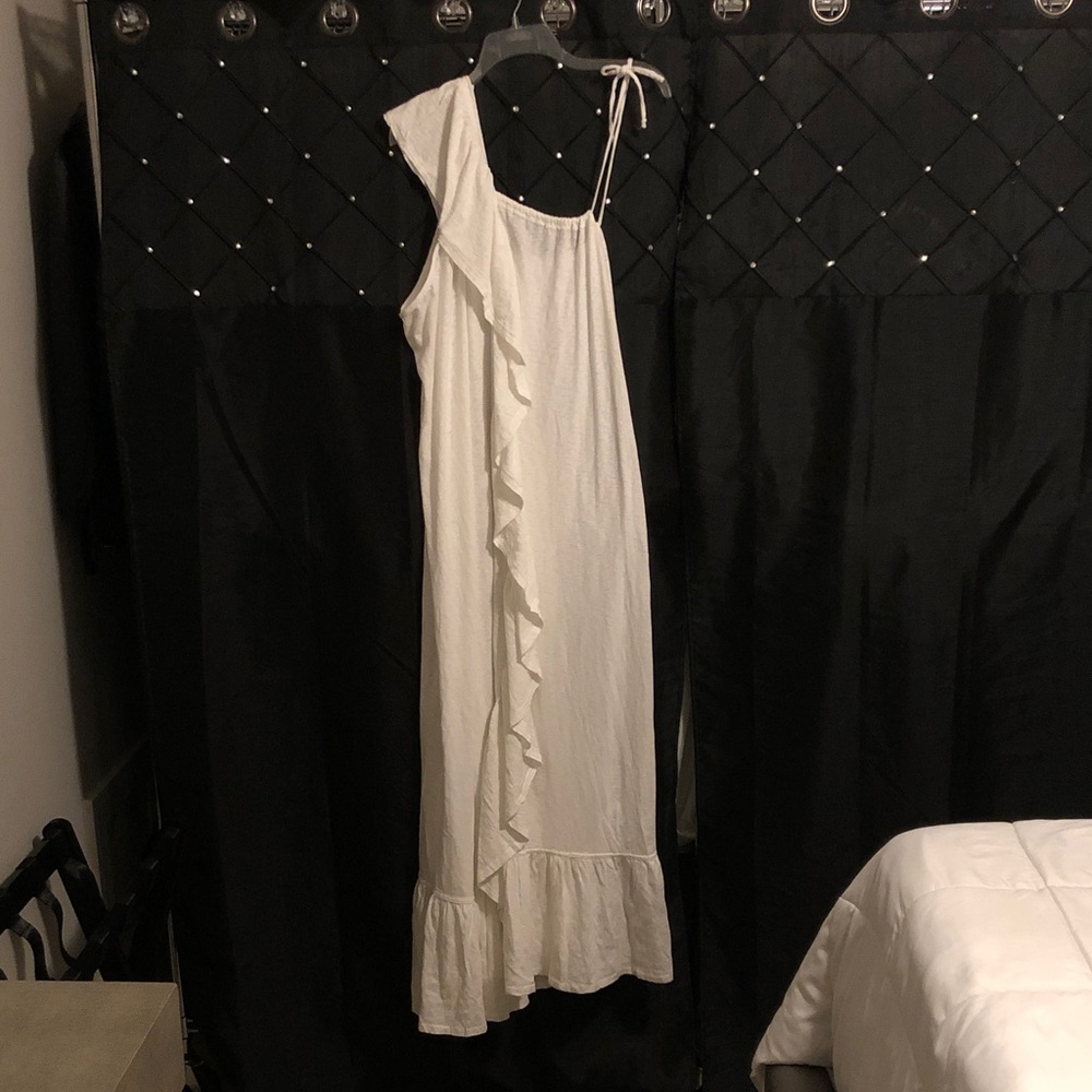 Free People unique Beach Maxi Cover-up White One-Shoulder with ruffle